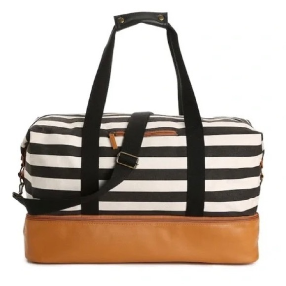 DSW Bags Dsw Black And White Stripe Travel Weekender Duffle Bag
